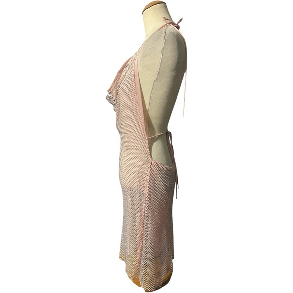 Edge Mesh Diamond Halter Dress Pink Size L - Picture 3 of 4